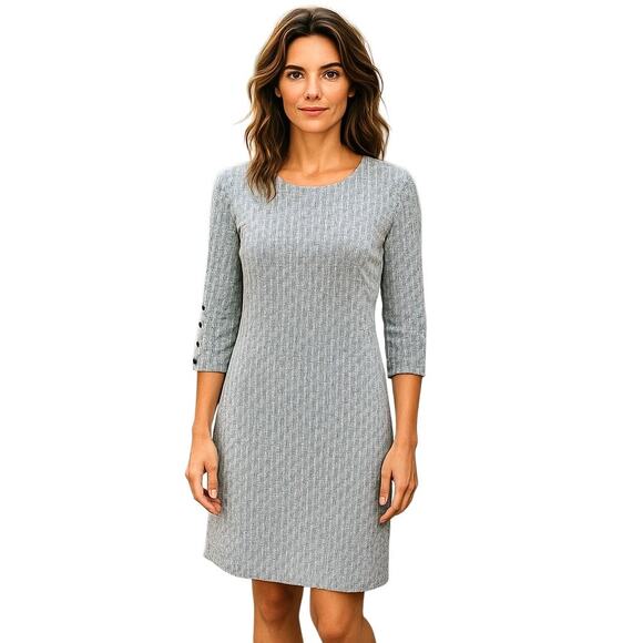 J. McLaughlin Catalina Blue/White Terrace Print Miley Snap Sleeve Dress - M - Picture 1 of 9